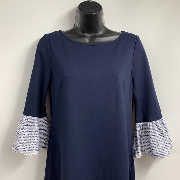 Eliza J Women's 3/4 Sleeve Flare Cuff Shift Dress In Navy Size 4 - Picture 4 of 14